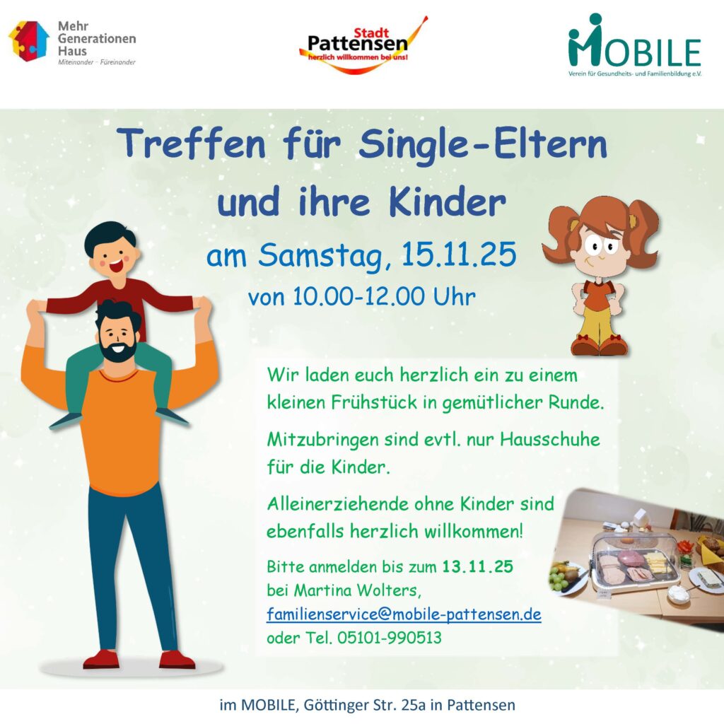 Dekorativ - Logo Mehrgenerationenhaus, Logo MOBILE; Cliparts: Vater mit Kind, Mädchen; Foto: Zutaten zum Frühstück